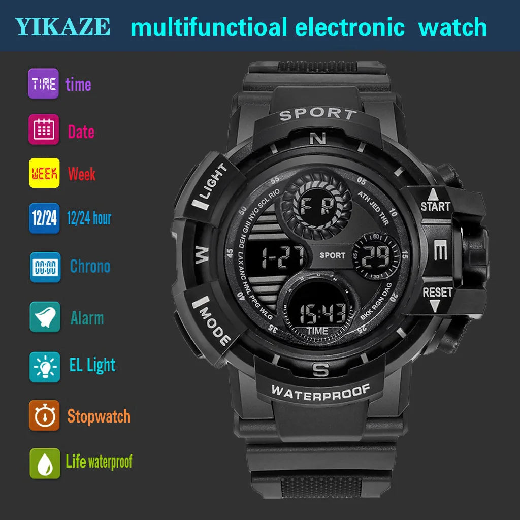 YIKAZE montre numérique noire pour hommes montres de sport étanche chronographe extérieur horloge à main G infanterie choc étudiant montre-bracelet