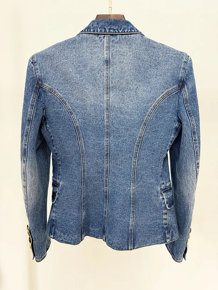 Veste en jean couvertes à double boutonnage pour femme, mini jupe, blazer de piste, boutons de discussion, haut de gamme, ET, le plus récent, designer, 2024