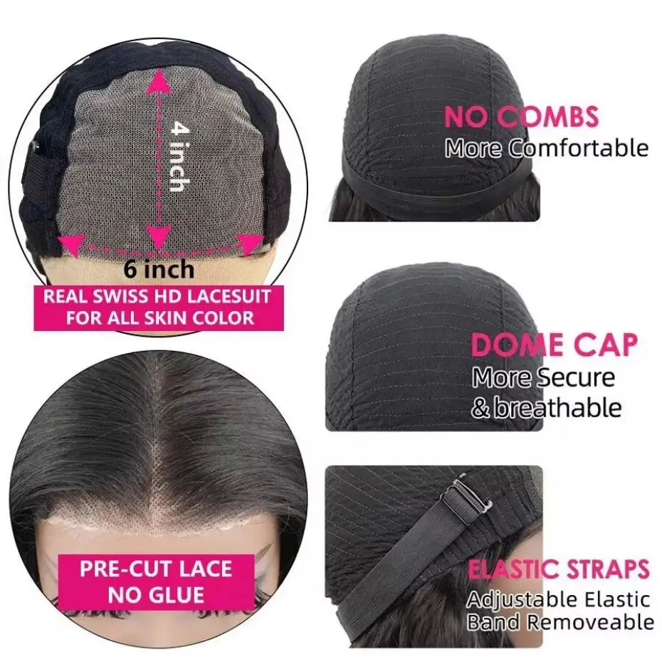 Perruque Lace Front Wig sans colle bouclée pour femme, perruques Deep Wave, cheveux humains, fermeture à lacet, prête à porter, 13x4 HD, 5x5, 6x4