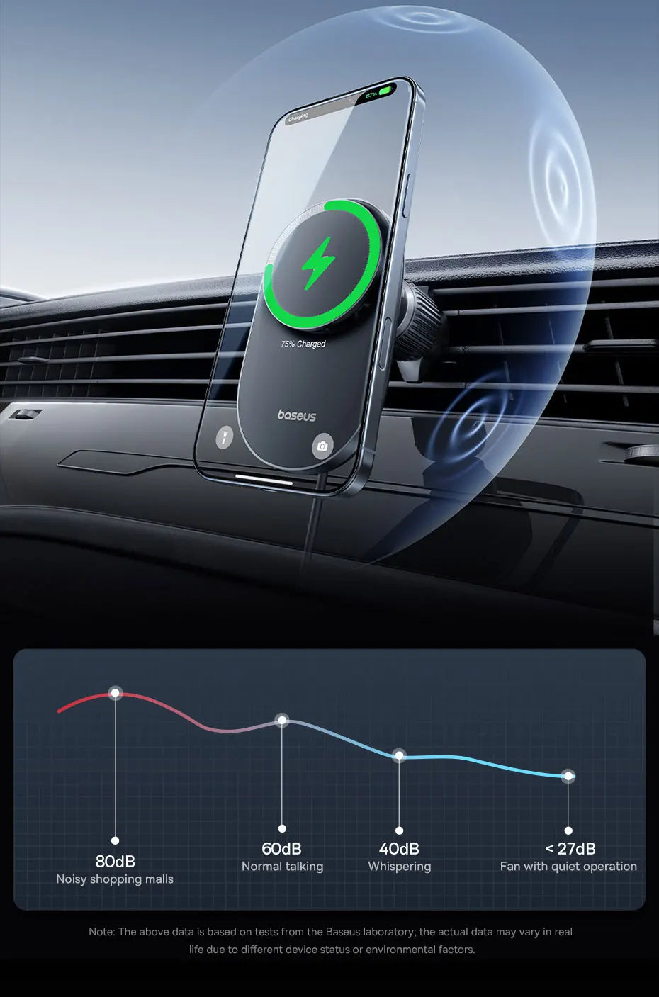 Baseus Chargeur sans fil magnétique pour voiture, Qi2, 15W, charge rapide, support de téléphone, ventilateur de refroidissement, iPhone 16, 15, 14, Samsung, Xiaomi