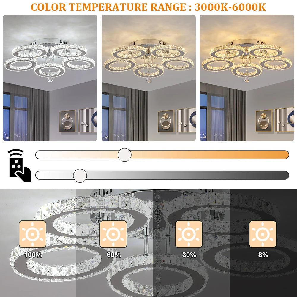 Moderne K9 Led plafonnier en cristal lustre intelligent pendentif anneau de lumière Chrome Plafonier luminaire salle à manger salon décor luxe