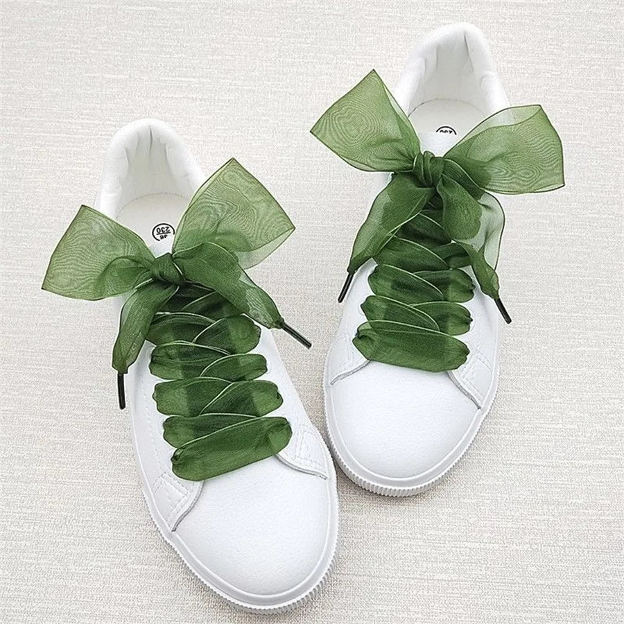 1 paire de cordes de chaussures en Organza de 4cm de large 60-180cm pour femmes, lacets plats en ruban de Satin de soie, baskets en toile, chaussures de Sport
