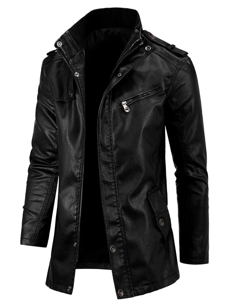 Veste en cuir de poche vintage pour hommes, manteau long, parkas chaudes, style anglais décontracté, mode automne et hiver