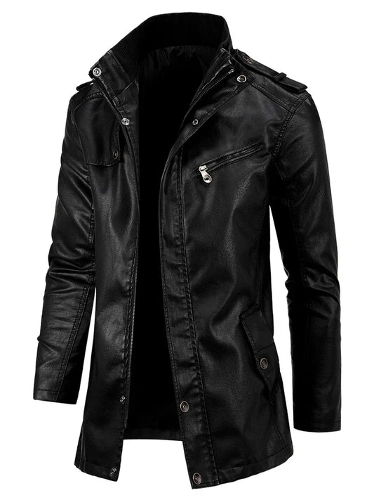 Veste en cuir de poche vintage pour hommes, manteau long, parkas chaudes, style anglais décontracté, mode automne et hiver