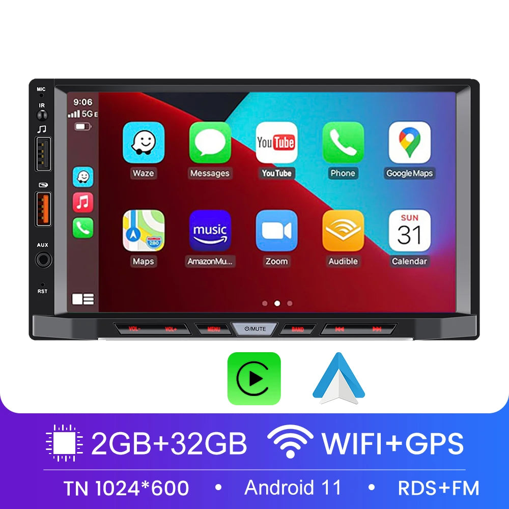 Autoradio 2 Din Android 11 Carplay Android Auto autoradio lecteur multimédia universel 7 pouces GPS Bluetooth RDS pour VW Nissan