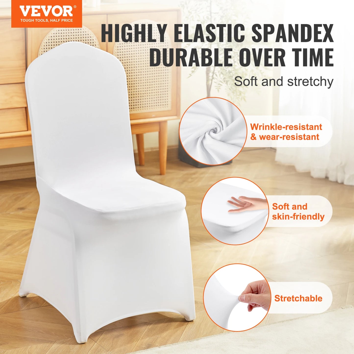 SucceBuy 200 pièces housses de chaise pliantes en élasthanne extensible housse de chaise universelle ajustée housses de protection amovibles lavables blanc