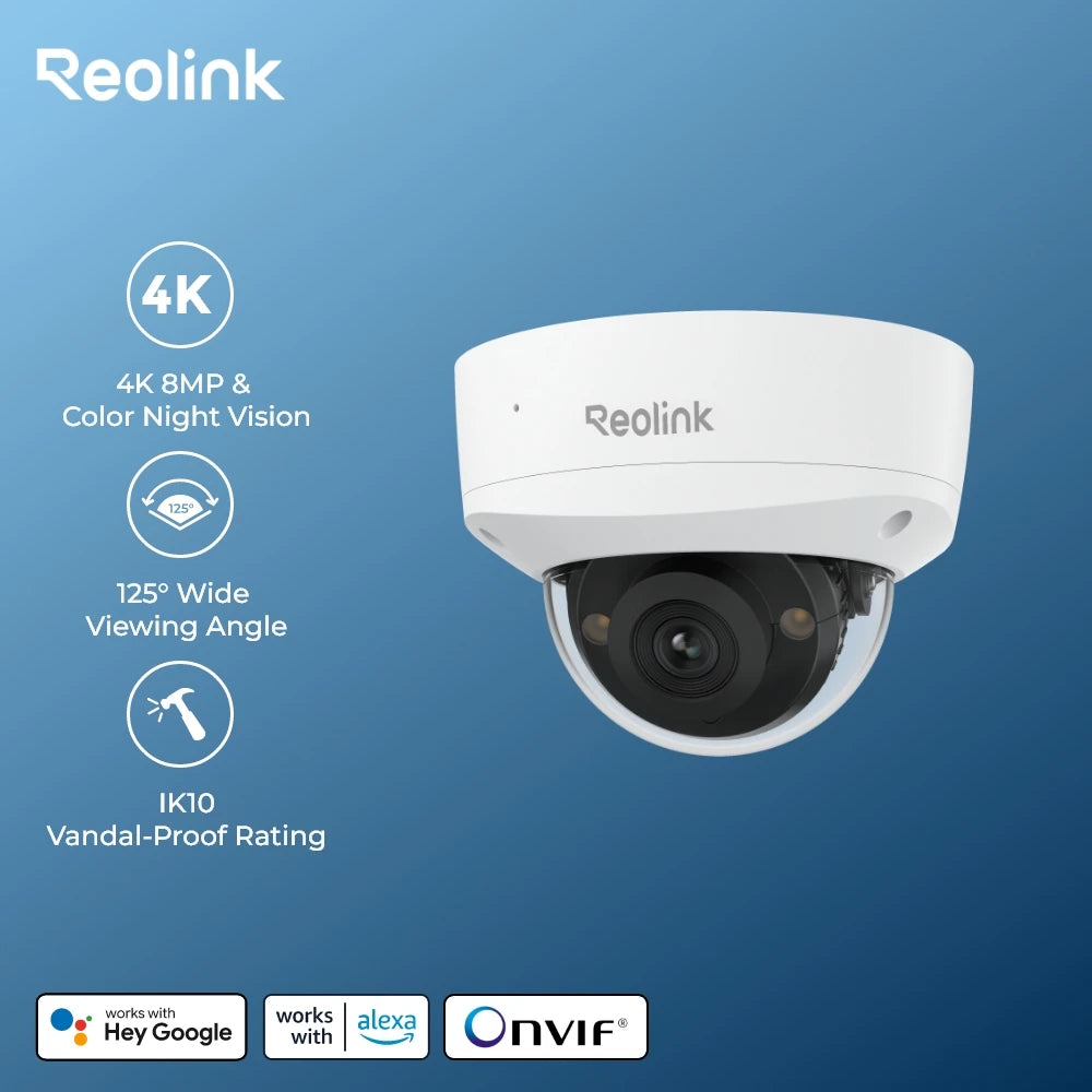 Reolink 8MP UHD IK10 Caméra de sécurité PoE anti-vandalisme Caméra IP extérieure 4K 125 °   Caméras de surveillance étanches grand angle IP67