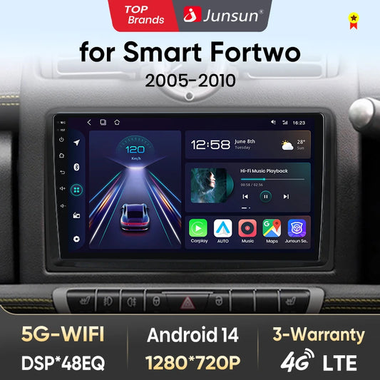 Junsun Android14 autoradio pour Merced Benz Smart Fortwo 451 2005-2010 stéréo pour Apple sans fil CarPlay multimédia GPS FM RDS 4G