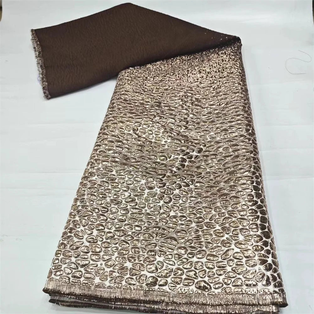 Tissu de luxe Jacquard brocart africain jaune pour femmes nigérianes, motif Floral damassé doré, matériel pour robe en dentelle, Brocard Tissu 5 Yard DB14
