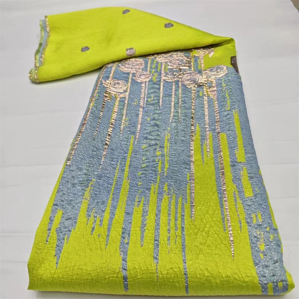 Tissu de luxe Jacquard brocart africain jaune pour femmes nigérianes, motif Floral damassé doré, matériel pour robe en dentelle, Brocard Tissu 5 Yard DB14
