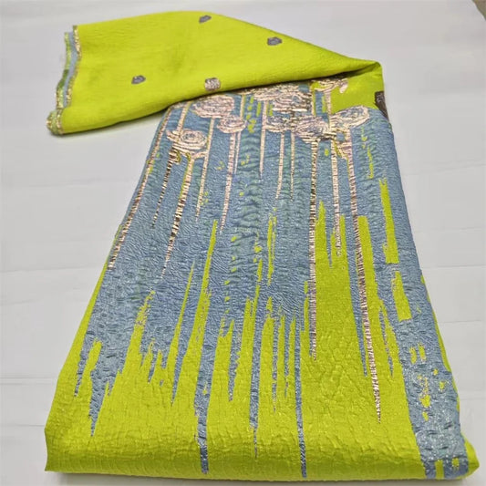 Tissu de luxe Jacquard brocart africain jaune pour femmes nigérianes, motif Floral damassé doré, matériel pour robe en dentelle, Brocard Tissu 5 Yard DB14