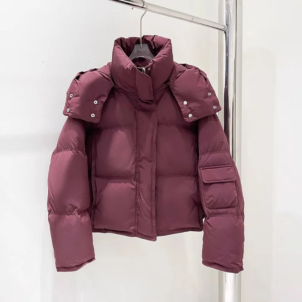 Veste matelassurera en coton à manches longues pour femme, Parkas courtes à capuche, Vêtements d'extérieur rembourrés, Chaud, Hiver