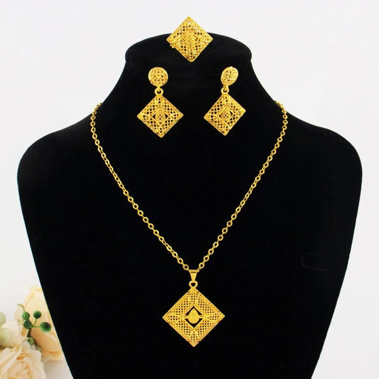 Ensemble de bijoux de luxe plaqués or 18 carats, ensembles de bijoux italiens pour femmes, collier et boucles d'oreilles de mariée, bague, cadeau de mariage africain