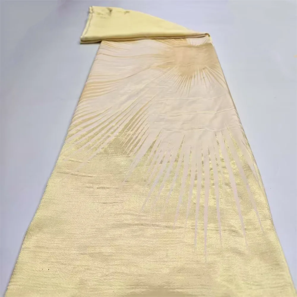 Tissu de luxe Jacquard brocart africain jaune pour femmes nigérianes, motif Floral damassé doré, matériel pour robe en dentelle, Brocard Tissu 5 Yard DB14