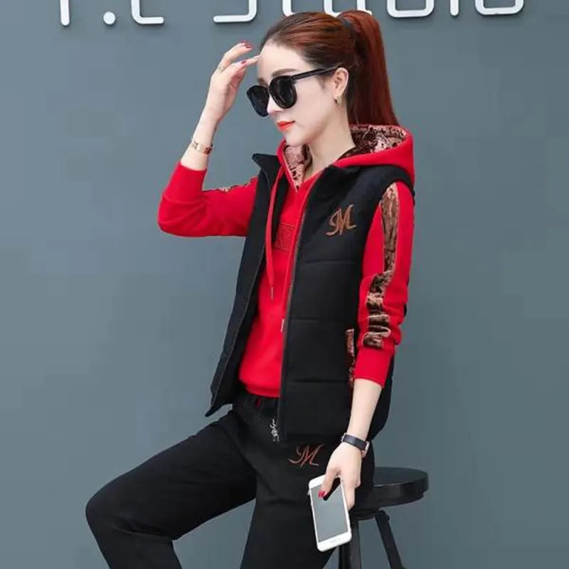 3 pièces femmes ensembles ajouter polaire épais vêtements de sport automne hiver 2025 nouveau décontracté trois pièces mode sweat à capuche ensemble vêtements HTH951