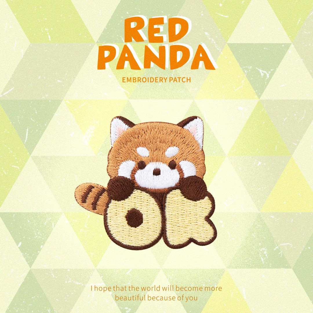 AHYONNIEX Red Panda Embroidery Patches for Boys Pants Stick On Patches Small Glue Sticker for Kids Clothing Repair Decoration
