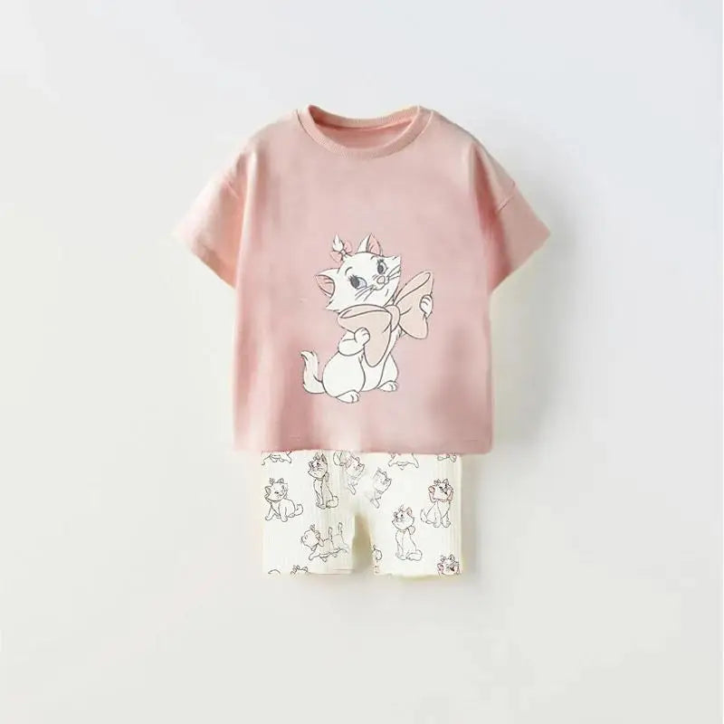 Dessin animé imprimé chaton enfants été costume décontracté ensemble enfants garçon et fille T-shirt Shorts 2 pièces/ensemble bébé manteau enfant en bas âge ensemble