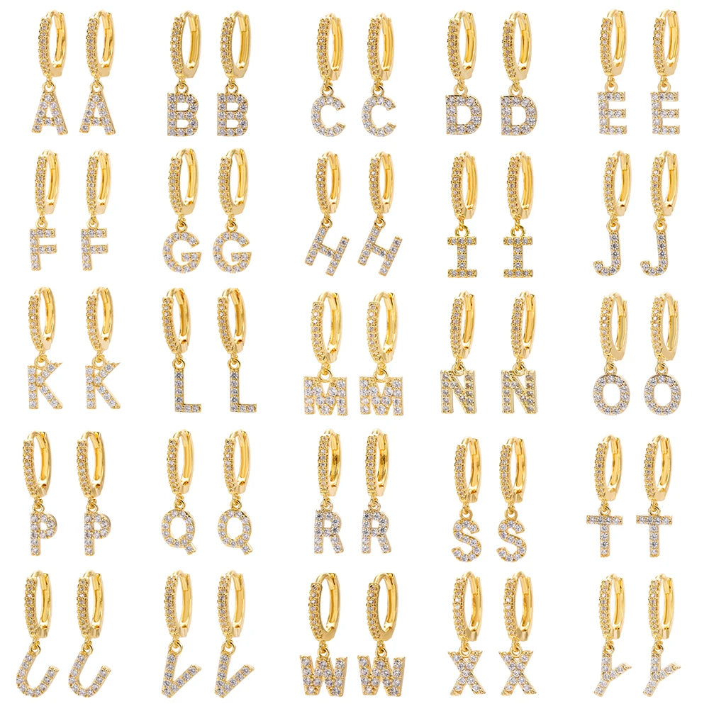 26 lettres anglaises cubique Zircon oreille Piercing boucle d'oreille cuivre initiale oreille cercle boucles d'oreilles pour femmes fille été bijoux
