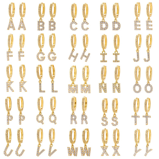 26 lettres anglaises cubique Zircon oreille Piercing boucle d'oreille cuivre initiale oreille cercle boucles d'oreilles pour femmes fille été bijoux