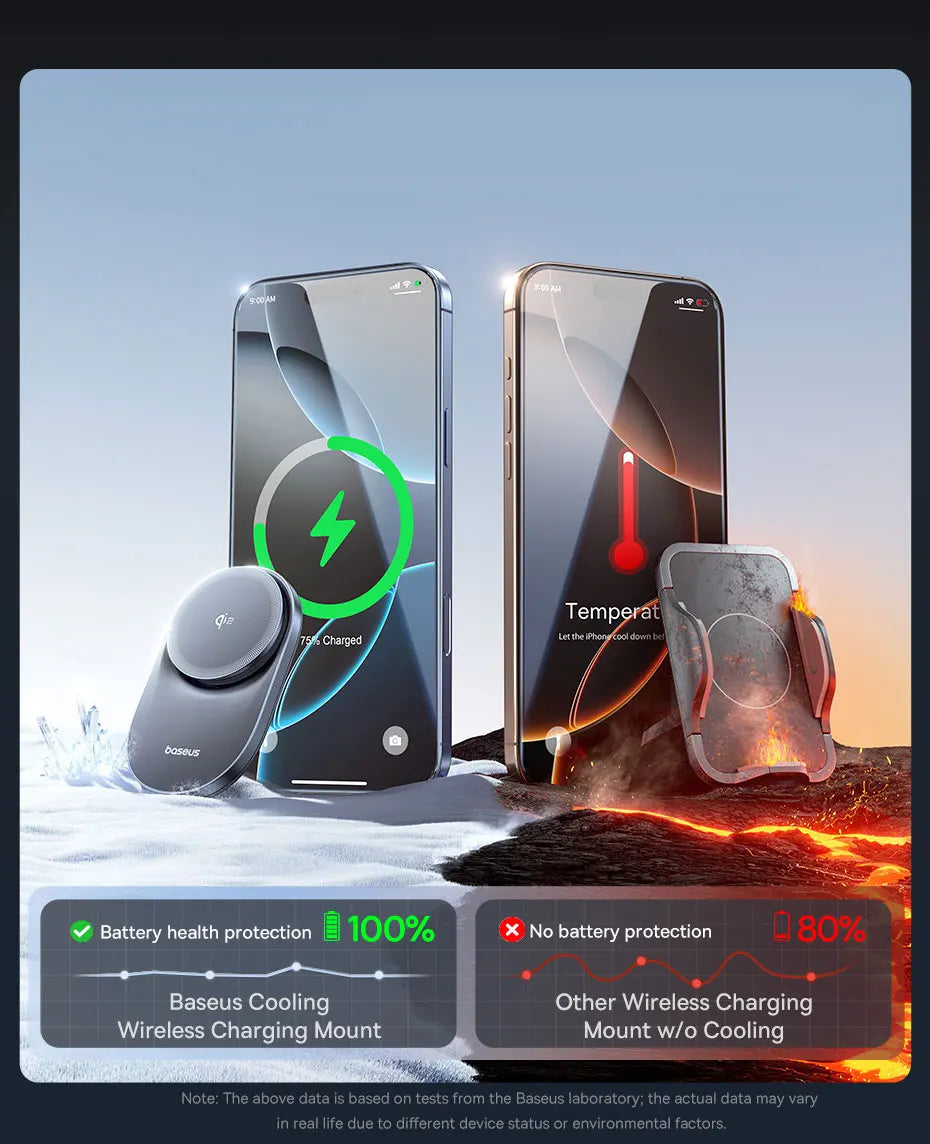 Baseus Chargeur sans fil magnétique pour voiture, Qi2, 15W, charge rapide, support de téléphone, ventilateur de refroidissement, iPhone 16, 15, 14, Samsung, Xiaomi