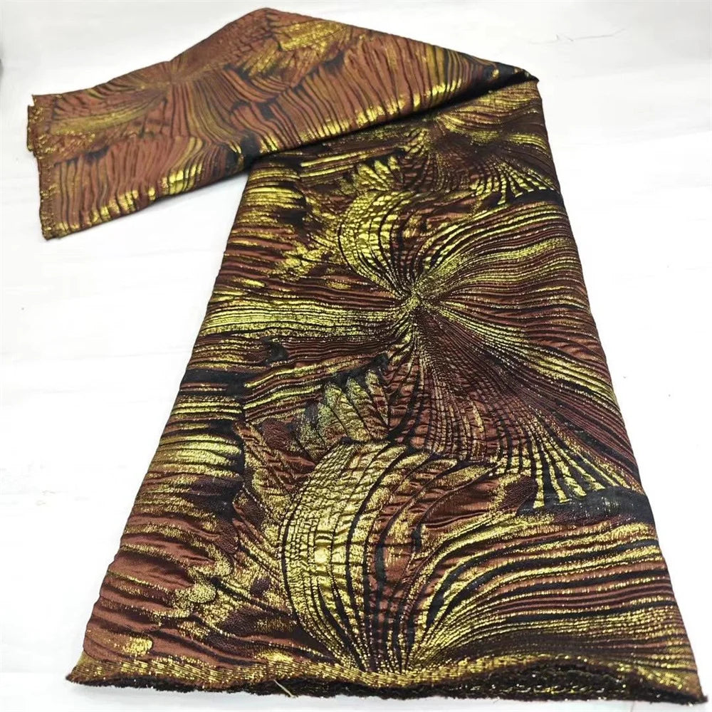 Tissu de luxe Jacquard brocart africain jaune pour femmes nigérianes, motif Floral damassé doré, matériel pour robe en dentelle, Brocard Tissu 5 Yard DB14