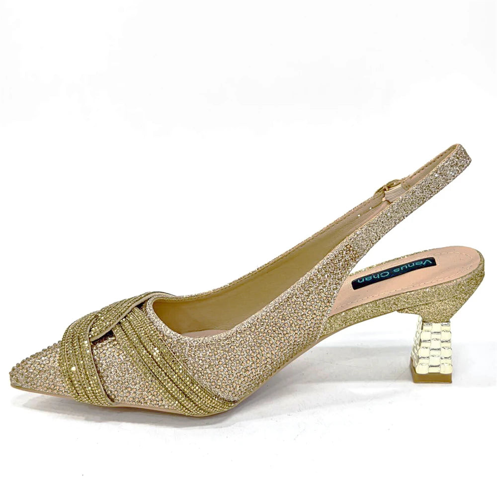 Venus Chan 2024 Design spécial haute qualité couleur Orange femmes africaines chaussures et sac ensemble avec cristal brillant pour la fête de mariage