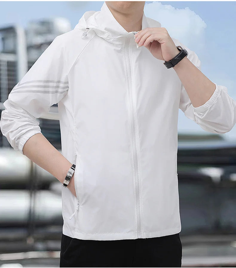 Vêtements de Protection solaire pour hommes, nouvelle veste coupe-vent décontractée, solide, fermeture éclair, respirant, résistant aux UV, manteaux de peau à séchage rapide, 2025