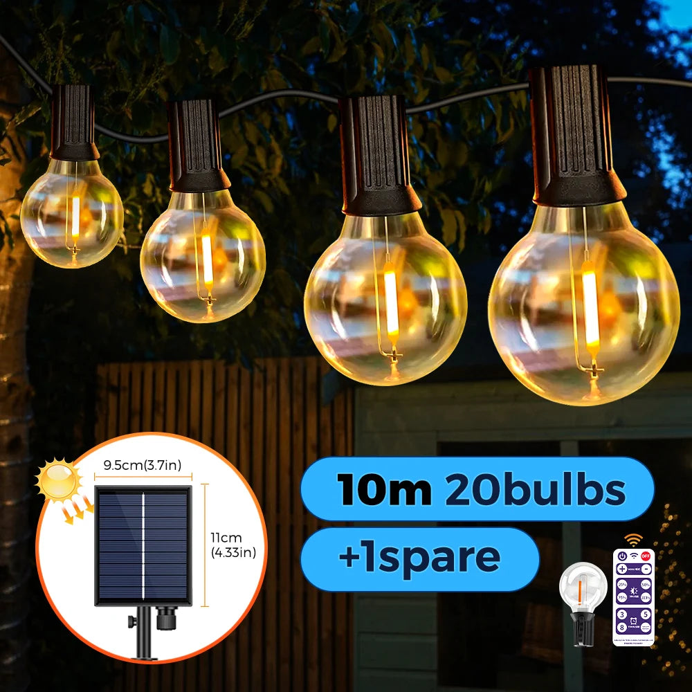 12M 30 LEDS G40 guirlandes solaires lumières de Patio extérieur solaire et alimenté par USB étanche Globe suspendus lumières avec incassable
