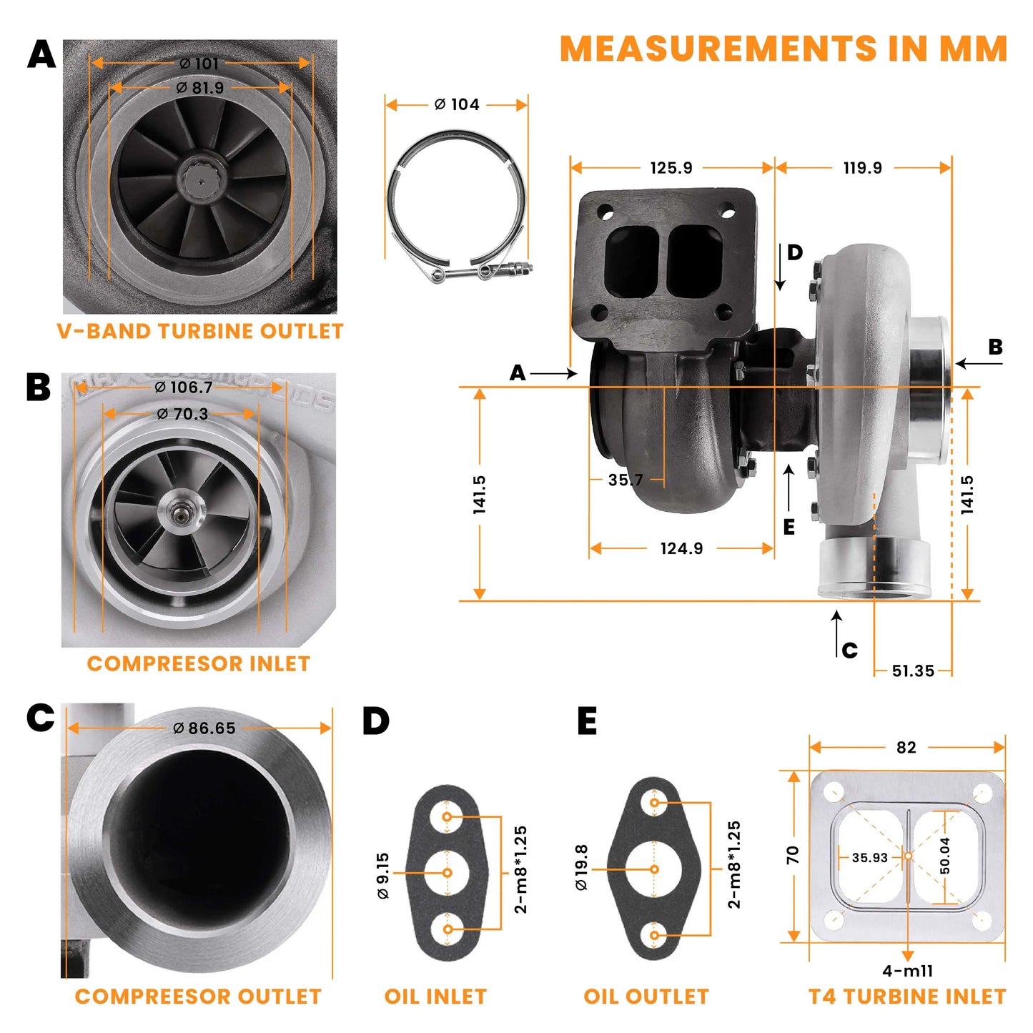 GT45 T4 Vrer and 1.05 A/R Upgrade, Anti-Surge Turbo pour 3-6L Huge 600 + HPs Boost
