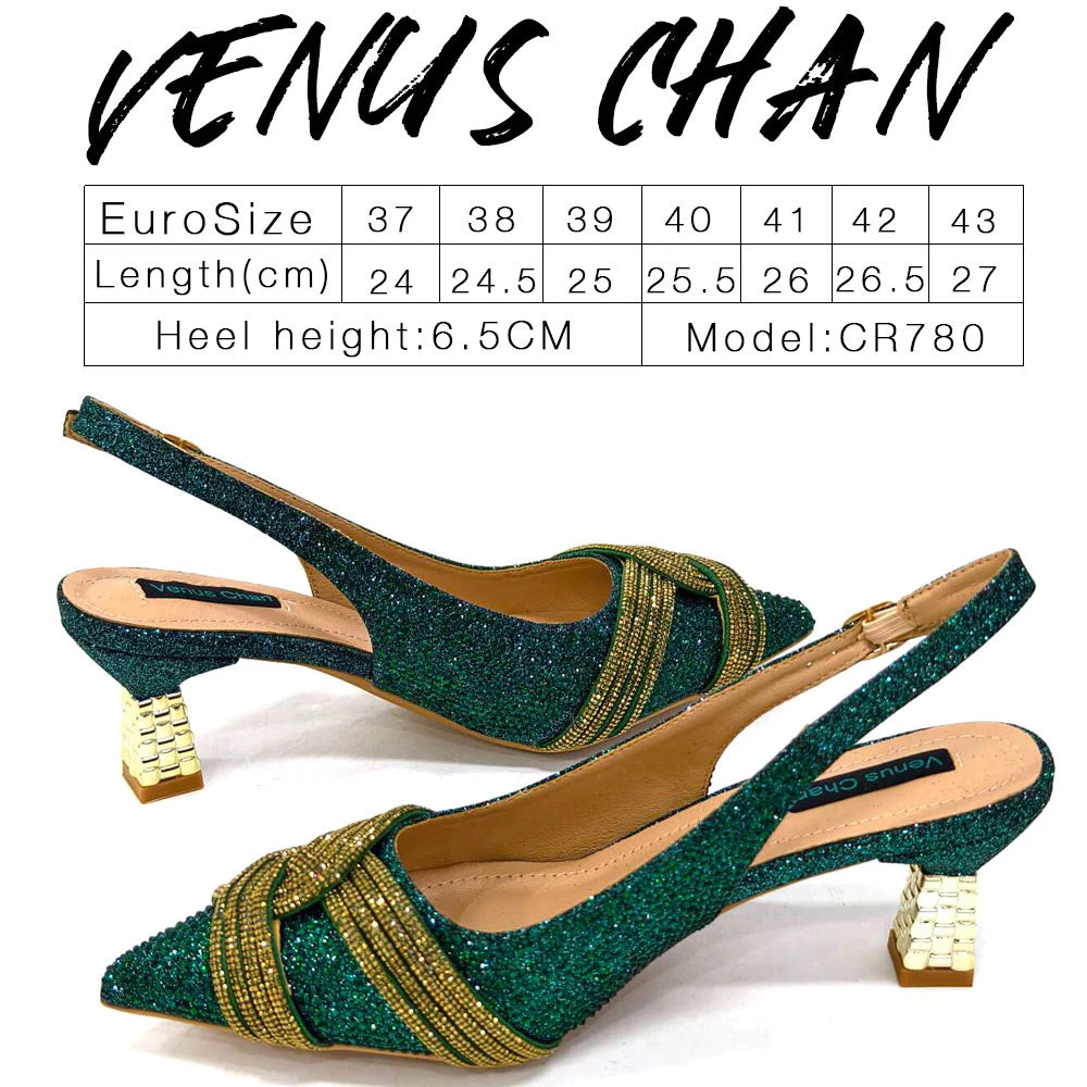 Venus Chan 2024 Design spécial haute qualité couleur Orange femmes africaines chaussures et sac ensemble avec cristal brillant pour la fête de mariage