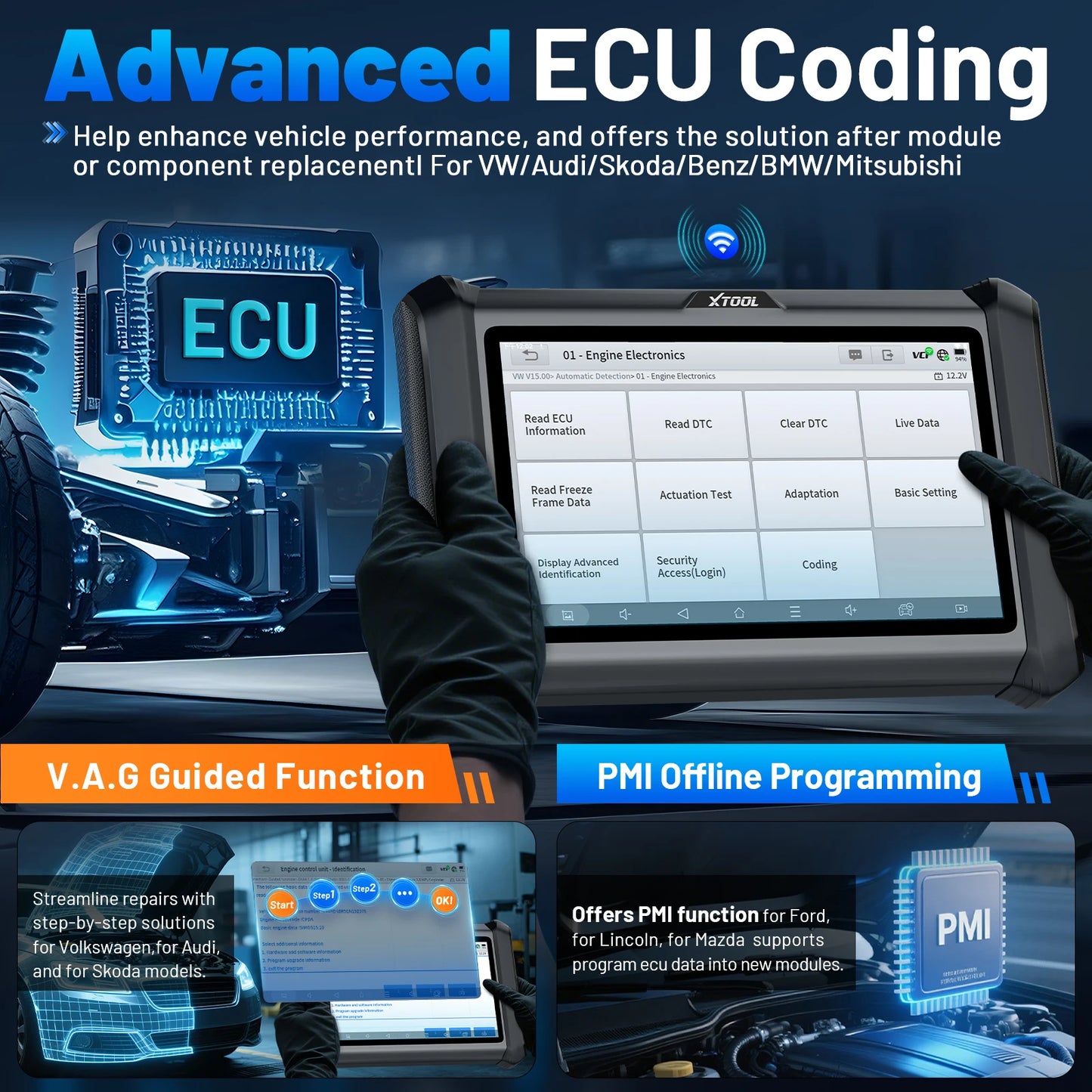 XTOOL D7W D7 BT Outil de diagnostic Bluetooth pour tous les systèmes de voiture, scanner automobile, codage ECU bidirectionnel, 39 réinitialisations CANFD DOIP FCA, livraison rapide depuis un entrepôt européen