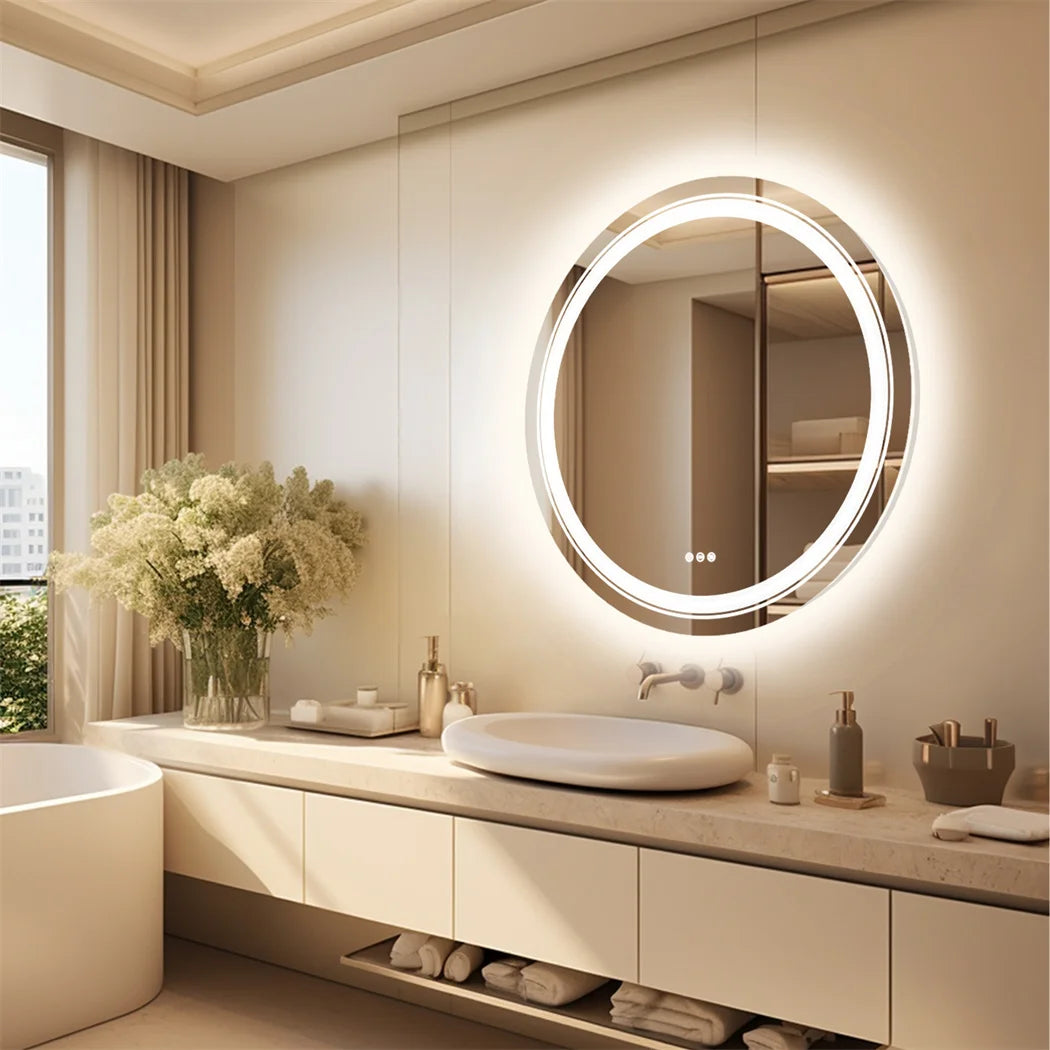 LUVODI-Miroir Intelligent Rond, Étanche, Lavabo, Douche, Vanité avec Écran Tactile