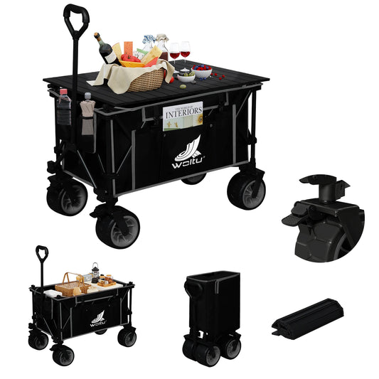 Chariot de jardin pliable avec roues à plateau amovibles, chariot de Transport de grande capacité pour pique-nique plage Camping Shopping