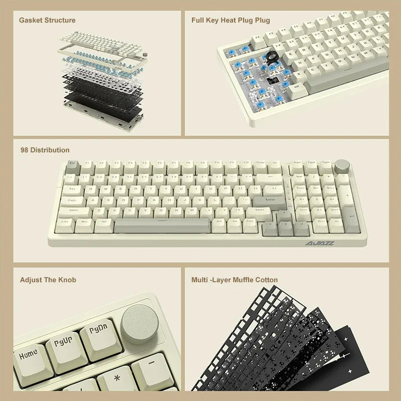 Ajazz-Clavier mécanique filaire AK992, clavier de jeu USB, disposition complète, échange à chaud, bouton de limitation de la touche, 98 touches, ordinateur de bureau, ordinateur portable