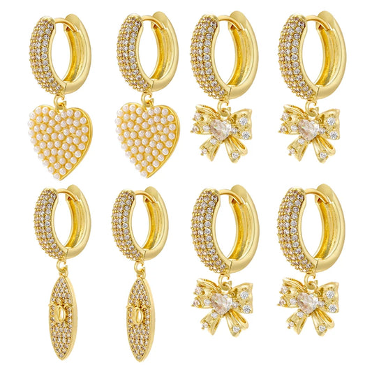 ZHUKOU-Boucles d'oreilles Pearl Coussins Hoop pour femmes, Boucles d'oreilles Huggie Cubic Zirconia, Boucles d'oreilles Sweet Bow Dstress, 4 lignes, Vente en gros, VE846
