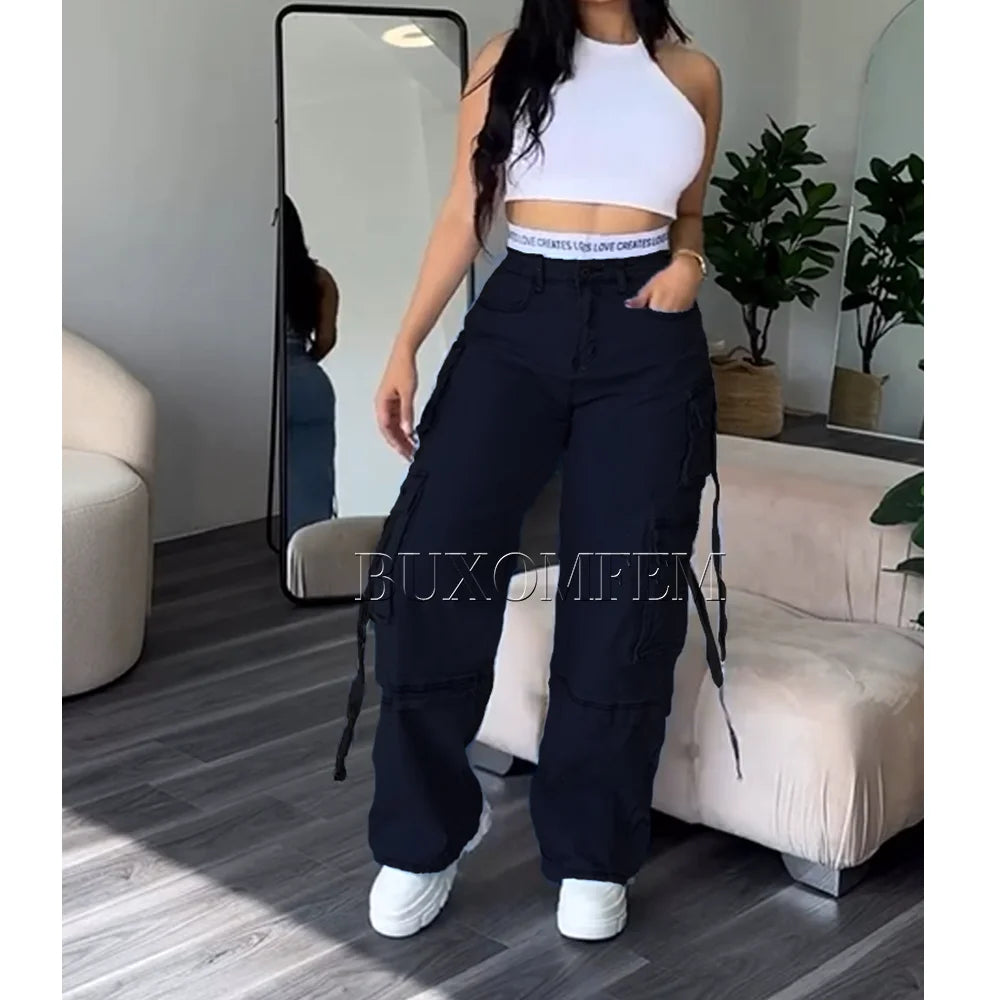 Jean en Denim pour femme, pantalon extensible, ample, Streetwear Y2K, nouveau pantalon Cargo élégant, Cool, bas à la mode pour fille, automne et printemps