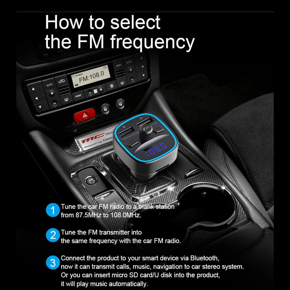 Transmetteur FM T25 pour Voiture, Compatible Bluetooth 5.0, Récepteur Audio, Lecteur MP3, Touriste, USB, Charge Rapide, Mains Libres, Chargeur de Voiture Sans Fil