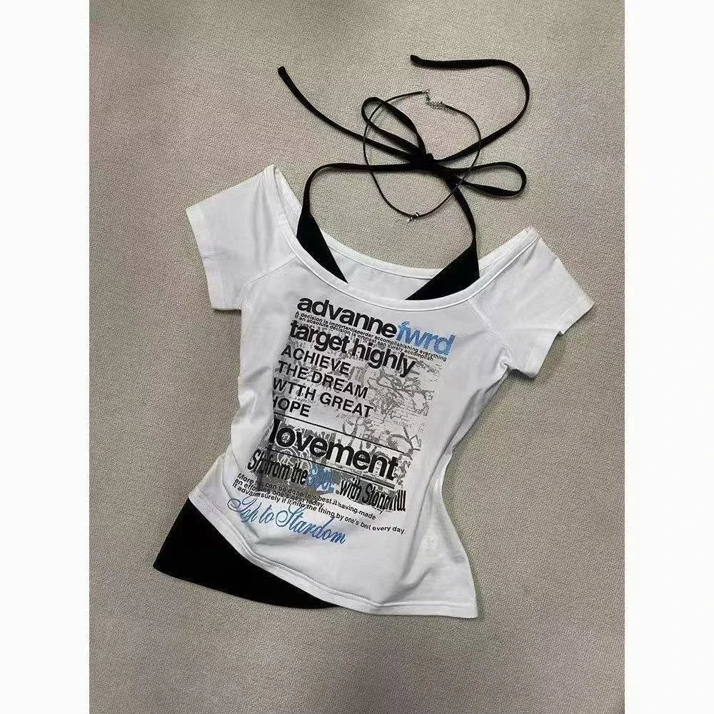 Vintage vêtements femmes imprimer Sexy Punk Streetwear mince Femme t-shirts chemise gothique décontracté Grunge t-shirts 2000s Emo Y2k haut court