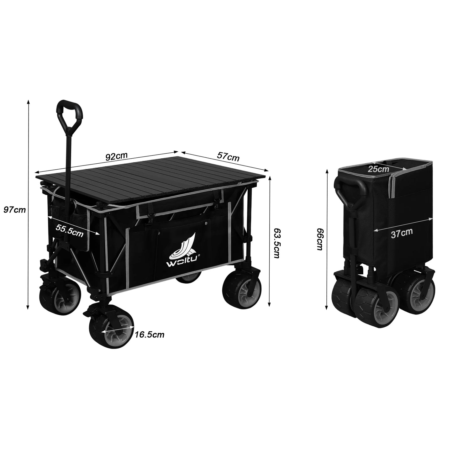 Chariot de jardin pliable avec roues à plateau amovibles, chariot de Transport de grande capacité pour pique-nique plage Camping Shopping