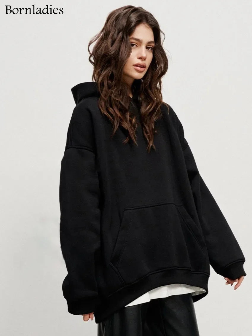 Bornladies-Sweats à capuche respirants et PVD pour femmes, pull optique chaud, streetwear pour filles, sourire PVD, automne et hiver