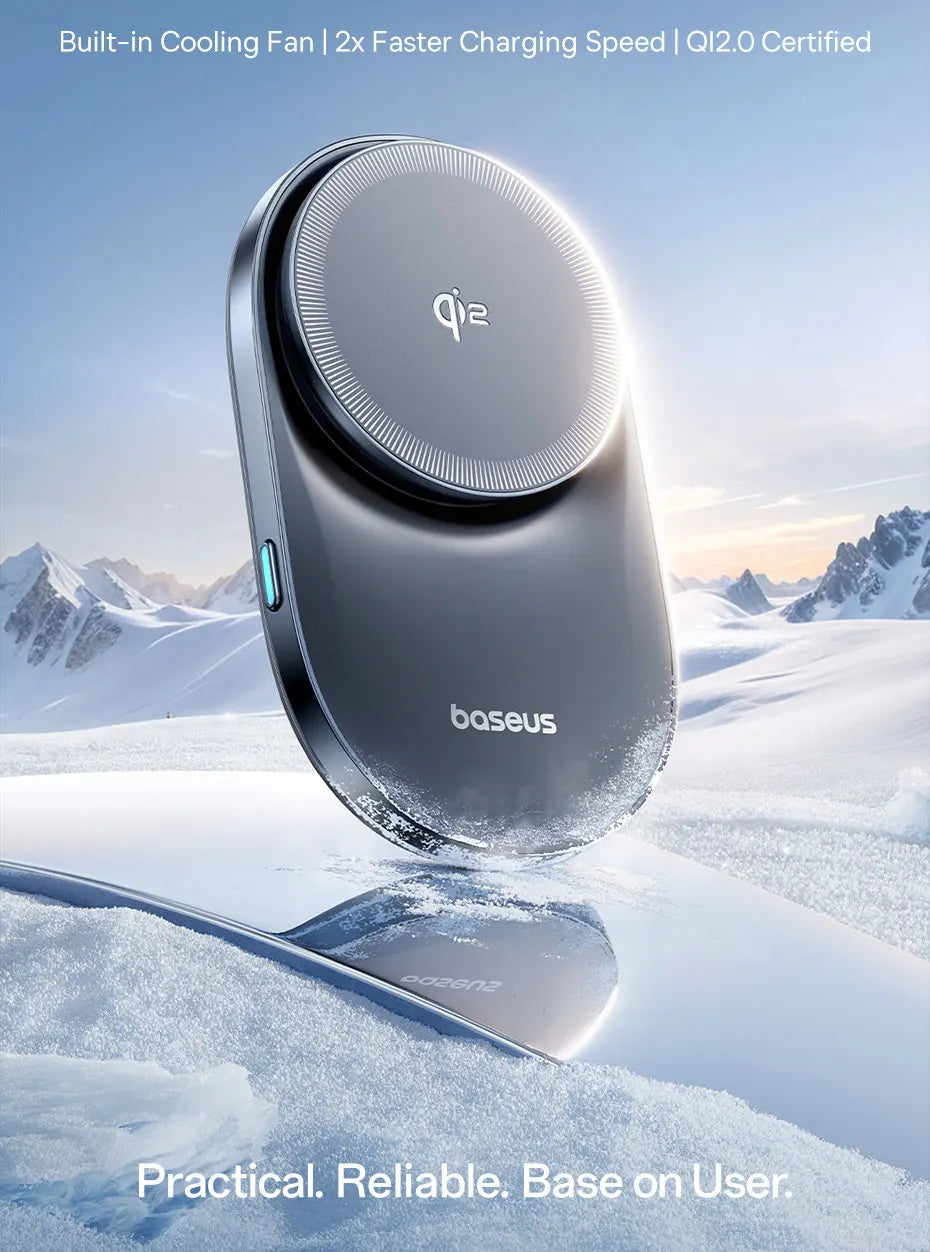 Baseus Chargeur sans fil magnétique pour voiture, Qi2, 15W, charge rapide, support de téléphone, ventilateur de refroidissement, iPhone 16, 15, 14, Samsung, Xiaomi