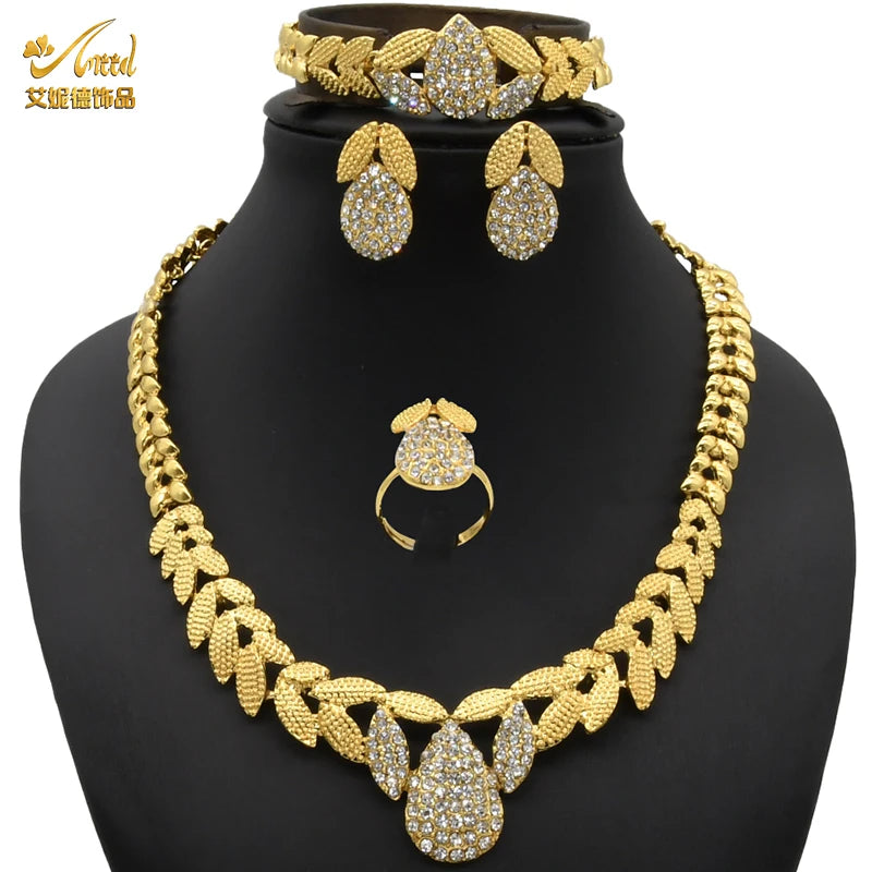 ANIID-Ensembles de bijoux africains pour femmes, boucles d'oreilles fleur, collier ras du cou, bracelet, hawaïen, indien, Dubaï, bijoux dorés, accessoires