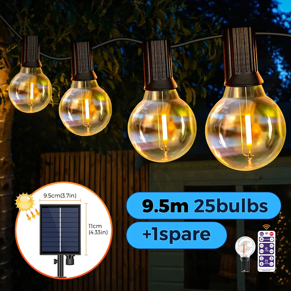 12M 30 LEDS G40 guirlandes solaires lumières de Patio extérieur solaire et alimenté par USB étanche Globe suspendus lumières avec incassable