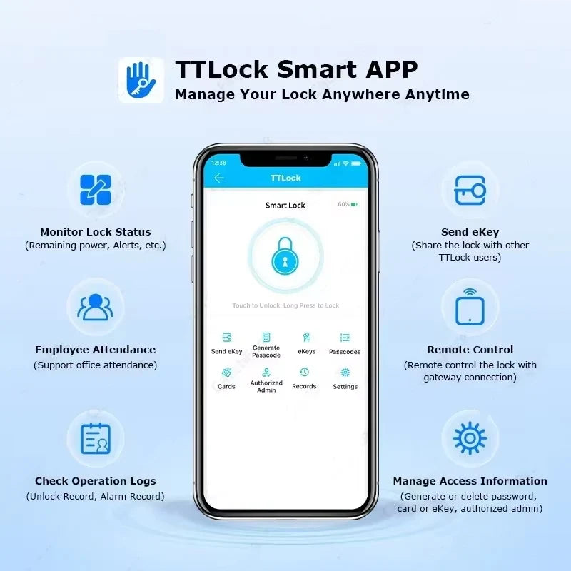 TTLock-Serrure de Porte Intelligente avec Mot de Passe et Carte RFID, Contrôle par Application, Intervalles Européens, Numérique, Sans Clé, Remplace Alexa (Sans Empreinte Digitale)