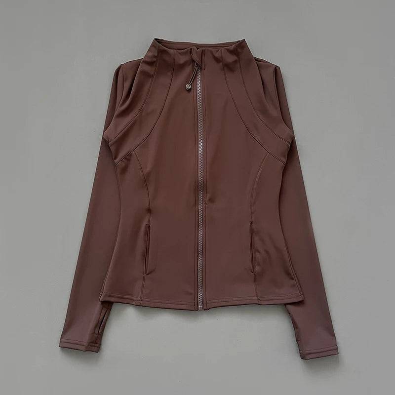 Veste de Fitness à col montant pour femmes, séchage rapide, coupe ajustée, fermeture éclair, vêtements de Yoga, manches longues, respirant, course à pied, sport, cyclisme