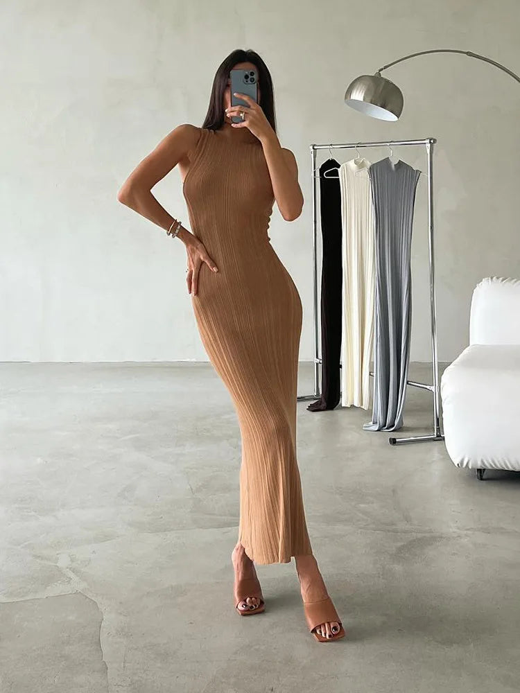 Tossy-Robe longue en fibre tricotée à col roulé pour femme, robe maxi femme, mince, élégante, mode, automne, 2023