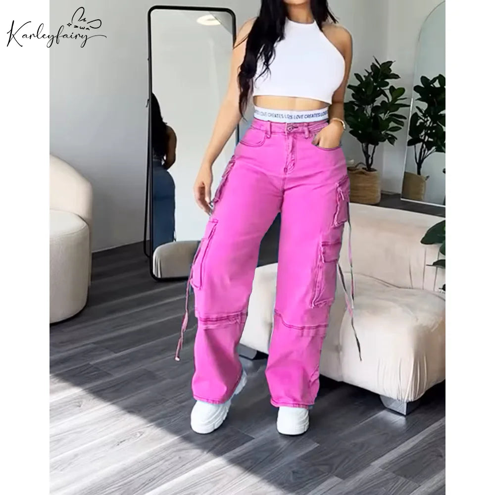 Jean en Denim pour femme, pantalon extensible, ample, Streetwear Y2K, nouveau pantalon Cargo élégant, Cool, bas à la mode pour fille, automne et printemps