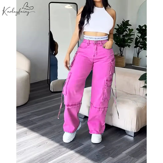 Jean en Denim pour femme, pantalon extensible, ample, Streetwear Y2K, nouveau pantalon Cargo élégant, Cool, bas à la mode pour fille, automne et printemps