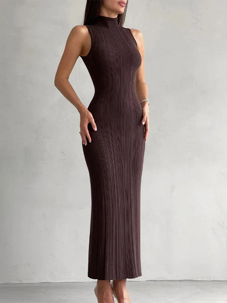 Tossy-Robe longue en fibre tricotée à col roulé pour femme, robe maxi femme, mince, élégante, mode, automne, 2023