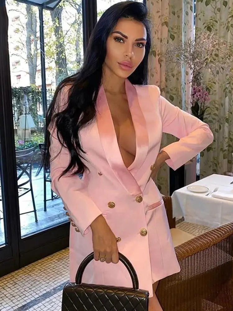 Blazer Sexy à Manches sulfet Double Boutonnage pour Femme, Manteau Slim, Couleur Unie Ol Rose, Vêtements à la Mode, Nouvelle Collection Printemps Automne 2022